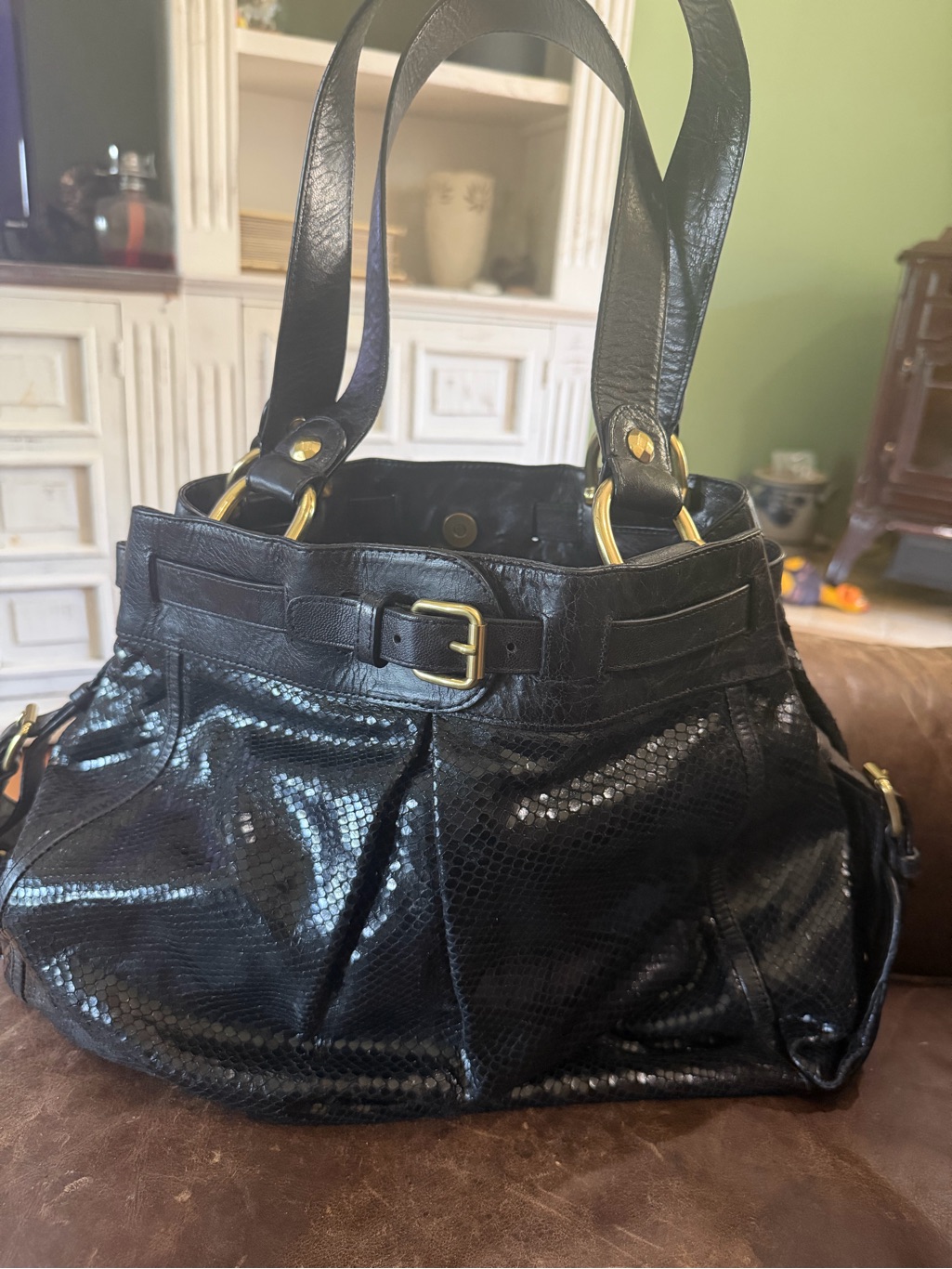 Kooba Black Leather Tote Bag With Gold Hardware